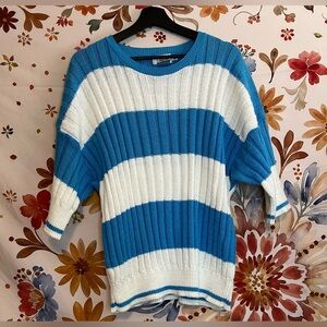 Vintage Calvin Womens M Thick Blue White Nautical Striped Dolman Preppy Sweater